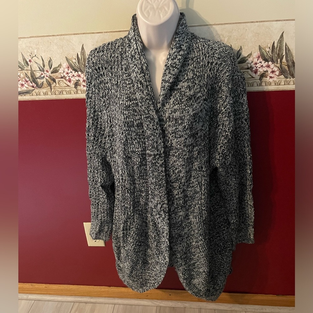 Bobbie Brooks Black & White Marled Shawl Collar Open Cardigan